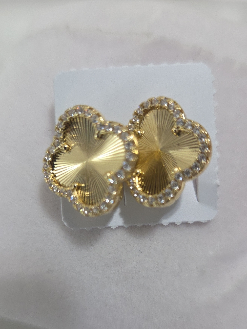 14k Laminated Gold Clover Crystal Stud Earrings - Women's Jewelry